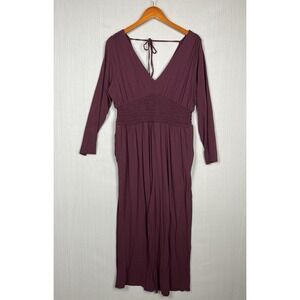 Old Navy Wide Leg Jumpsuit Womens Petite L Purple Smocked Waist Stretch Casual
